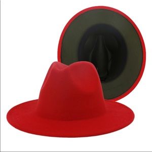 Two tone fedora hat red/green